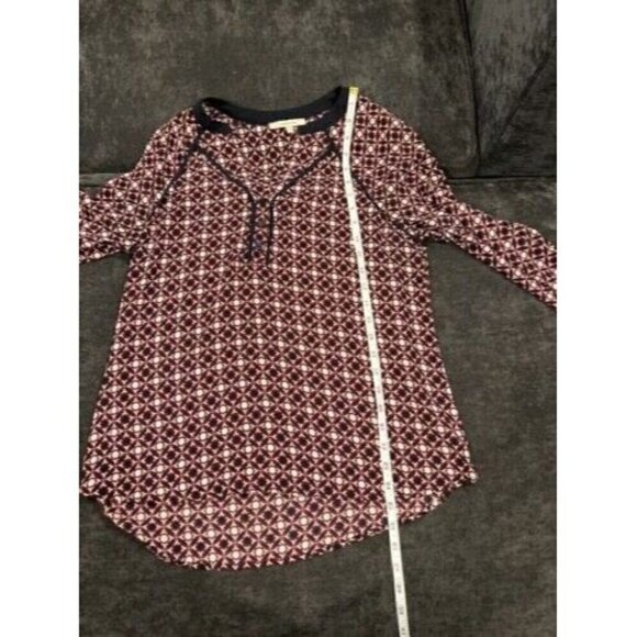 41 Hawthorn Patterned Long Sleeve Blouse Women's Size M Stitch Fix Navy Red  - Picture 6 of 7